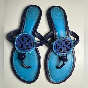 Tory Burch Miller Fringe Sandals Women’s Size 6.5 M Blue Color / Made In Brazil